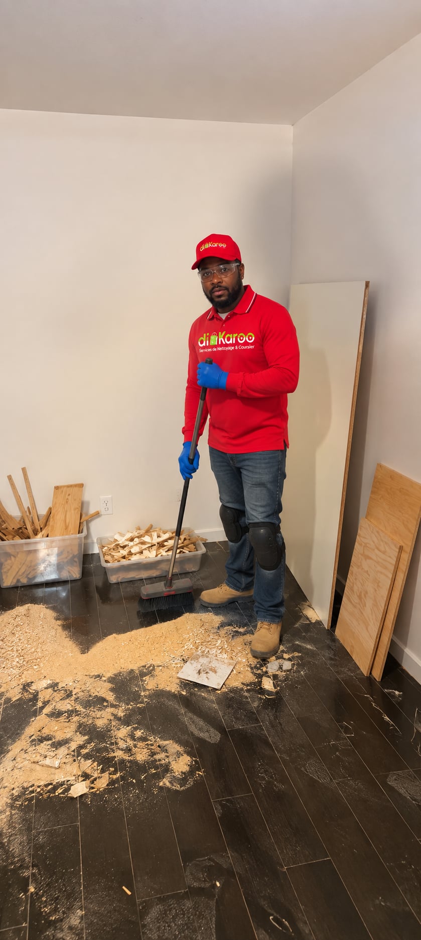 Un intérieur fraîchement rénové en cours de nettoyage